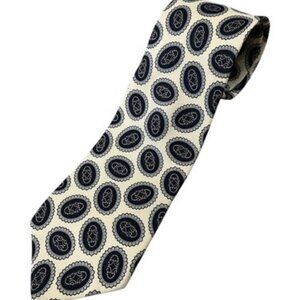Vintage Bert Pulitzer Silk Neck Tie Cream Blue Medallion USA Made